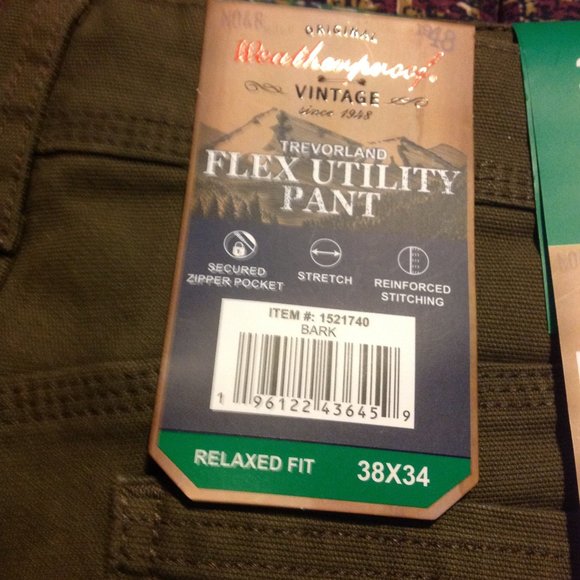 Weatherproof Vintage Men's 38x34 Brown Canvas Relaxed Fit Pants - New With Tags - Picture 2 of 5